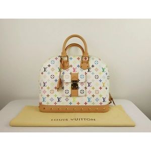 Louis Vuitton Monogram White Multicolor Alma GM Handbag Bag Rare Leather Logo